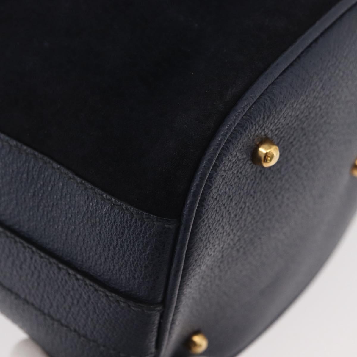 GUCCI Bamboo Horsebit Shoulder Bag Suede 2way Navy Gold Auth BAZ706