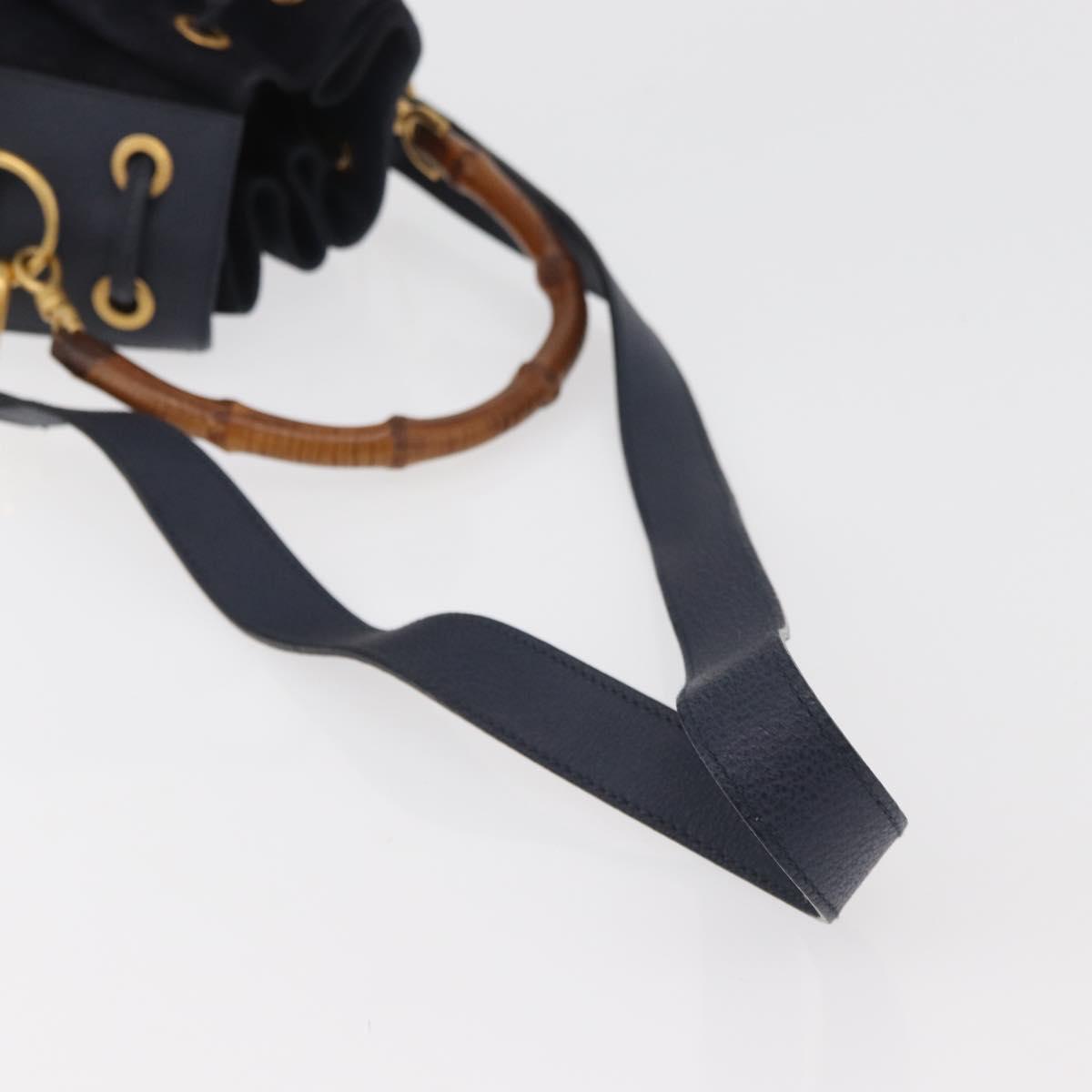 GUCCI Bamboo Horsebit Shoulder Bag Suede 2way Navy Gold Auth BAZ706
