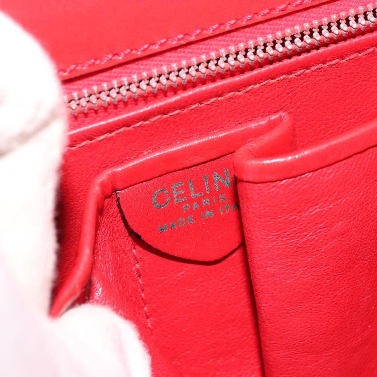 CELINE Medallion Hand Bag Leather Red Gold Auth BAZ711A