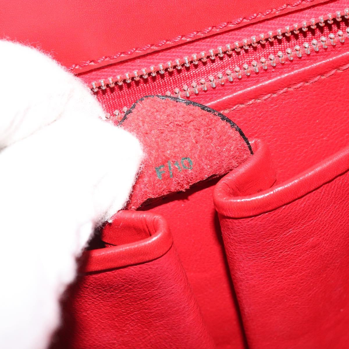 CELINE Medallion Hand Bag Leather Red Gold Auth BAZ711A