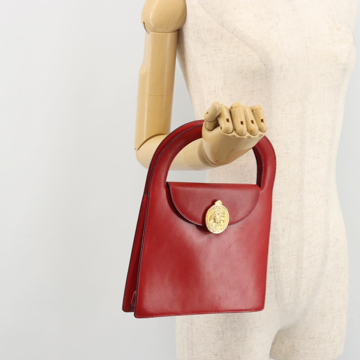 CELINE Medallion Hand Bag Leather Red Gold Auth BAZ711A