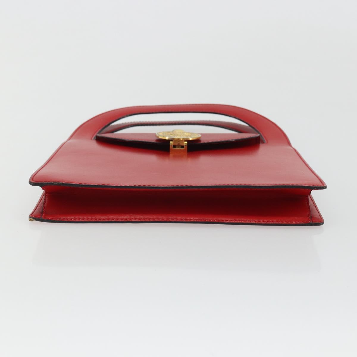 CELINE Medallion Hand Bag Leather Red Gold Auth BAZ711A