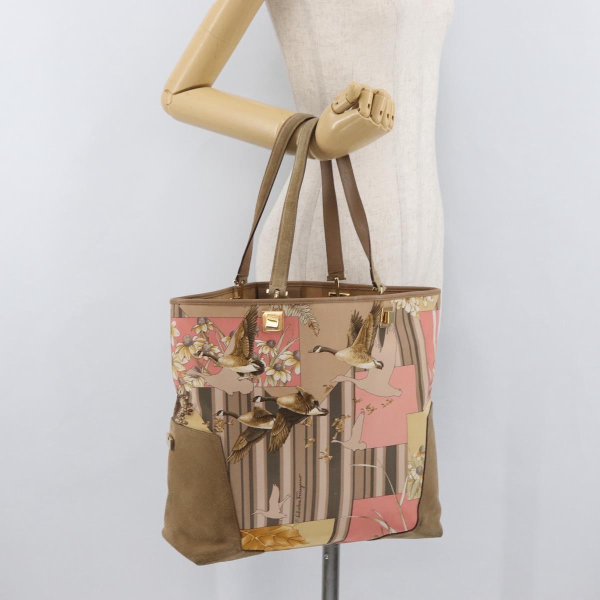 Salvatore Ferragamo Tote Bag Nylon Beige Gold Auth BAZ714A