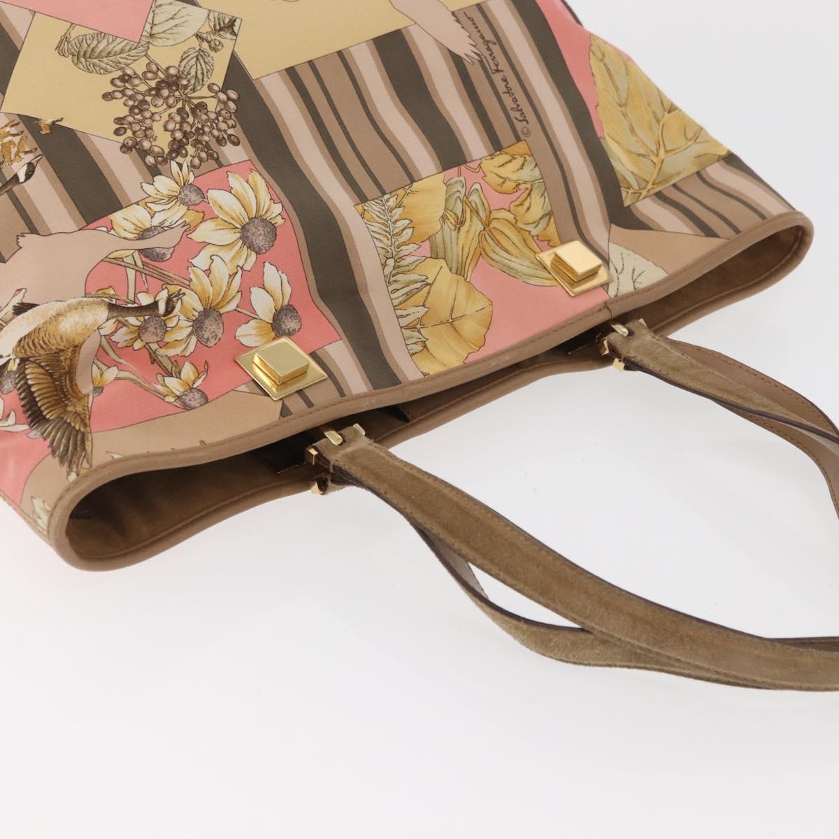 Salvatore Ferragamo Tote Bag Nylon Beige Gold Auth BAZ714A