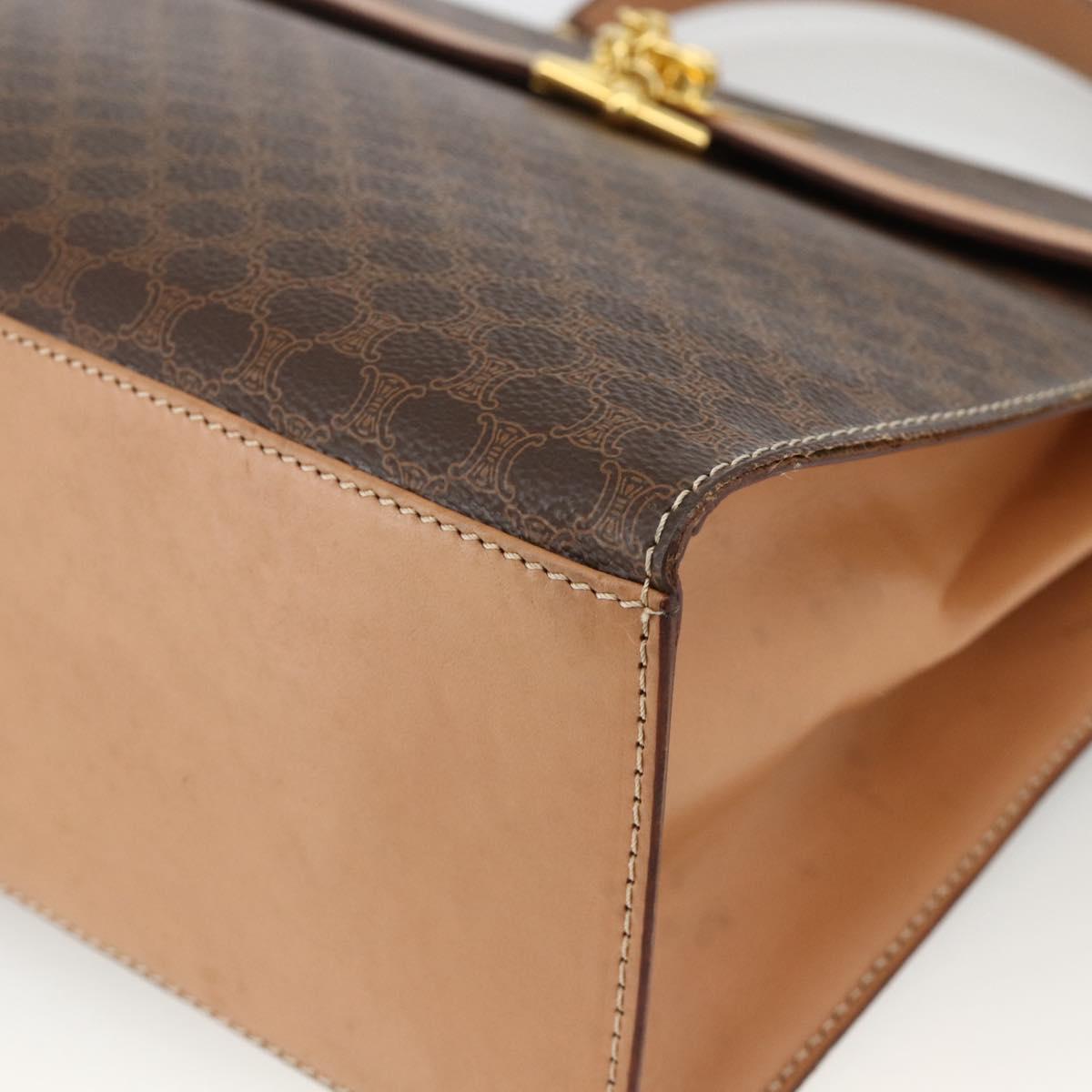 CELINE Macadam Canvas Hand Bag PVC Leather Brown Gold Auth BAZ721A