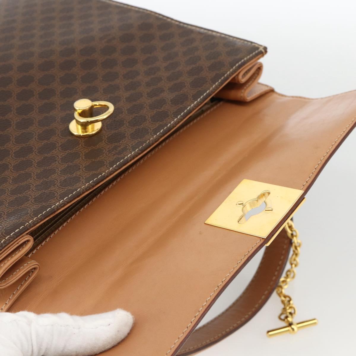CELINE Macadam Canvas Hand Bag PVC Leather Brown Gold Auth BAZ721A