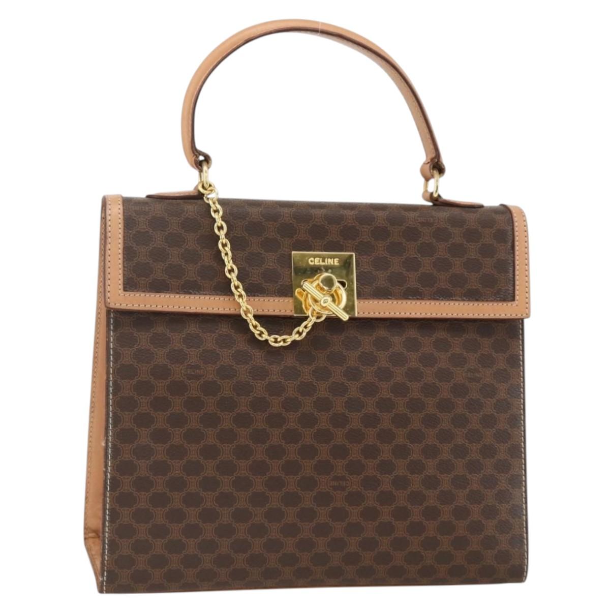 CELINE Macadam Canvas Hand Bag PVC Leather Brown Gold Auth BAZ721A