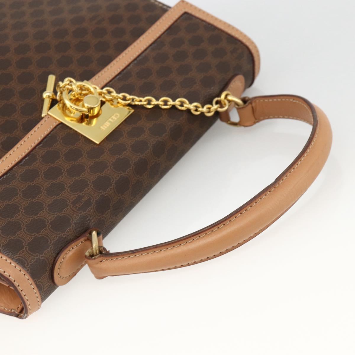 CELINE Macadam Canvas Hand Bag PVC Leather Brown Gold Auth BAZ721A