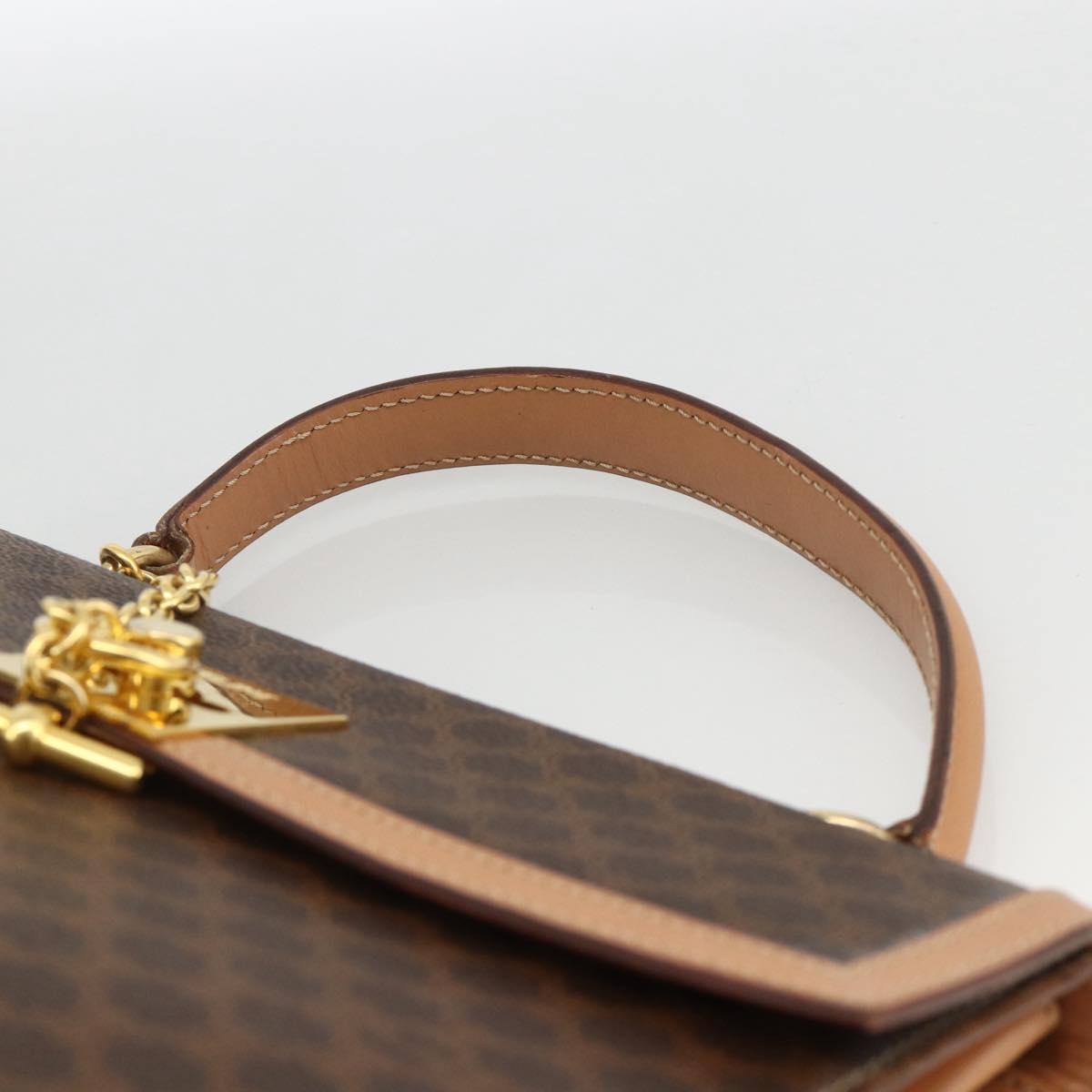 CELINE Macadam Canvas Hand Bag PVC Leather Brown Gold Auth BAZ721A