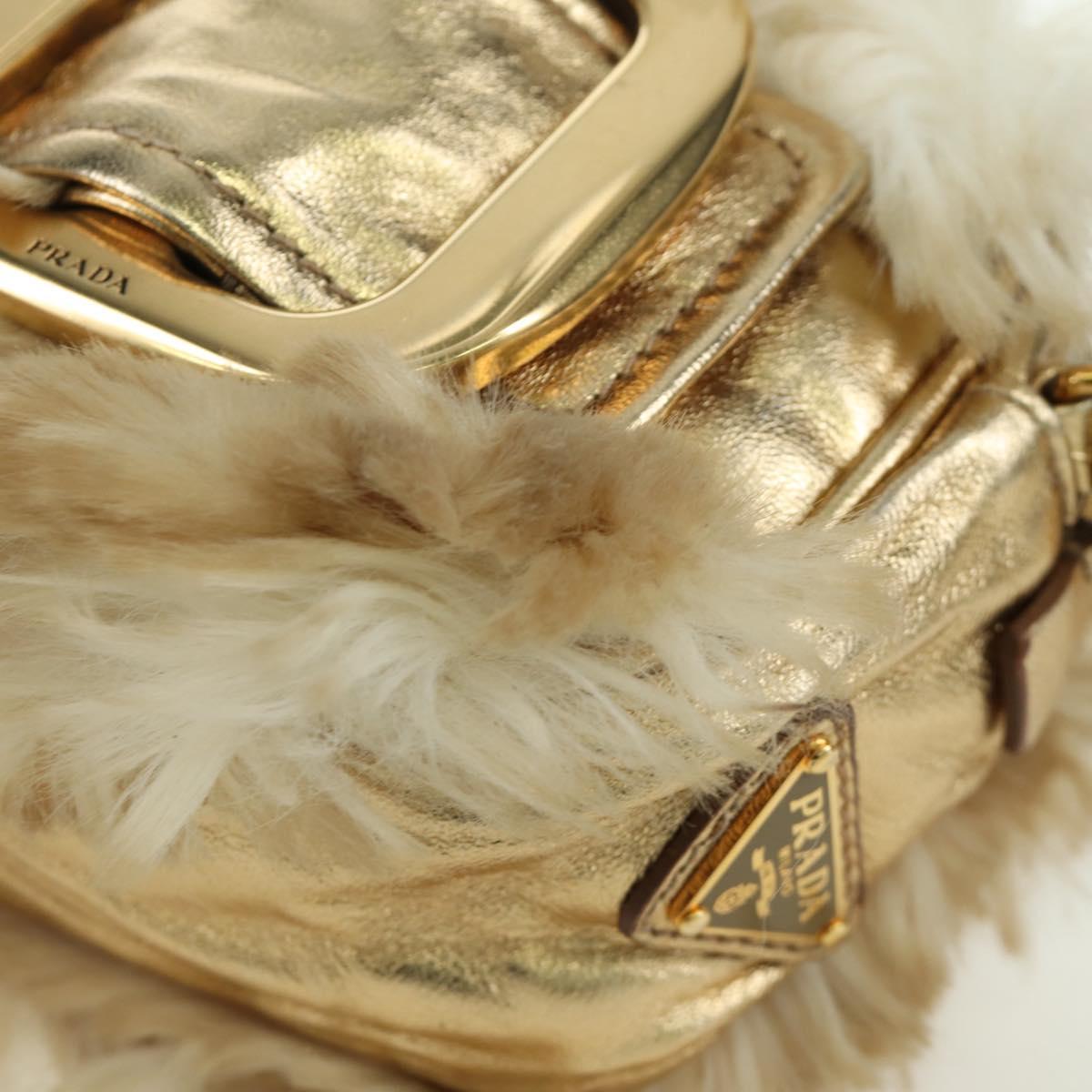 PRADA Shoulder Bag fur Beige Gold Auth BAZ731SM