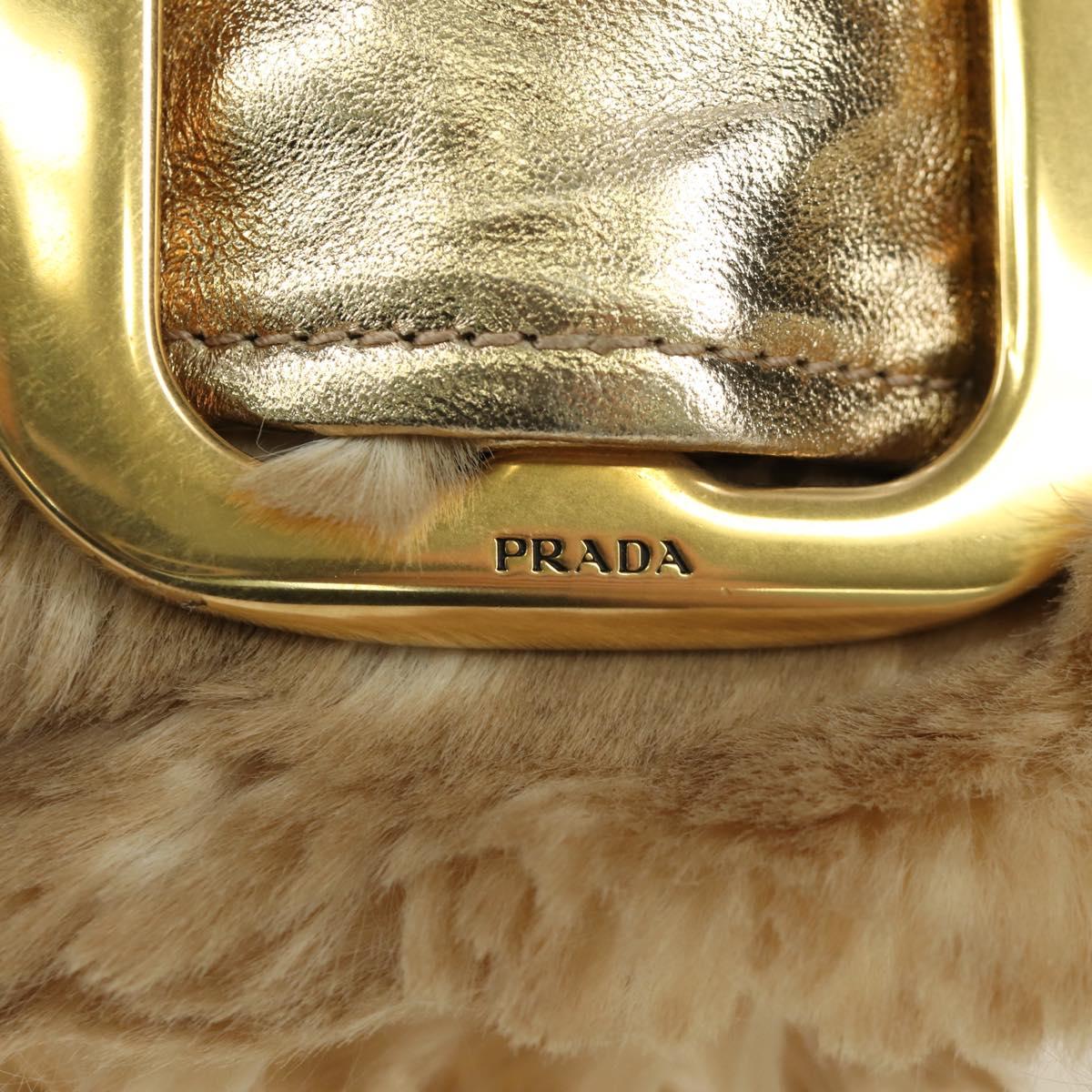 PRADA Shoulder Bag fur Beige Gold Auth BAZ731SM