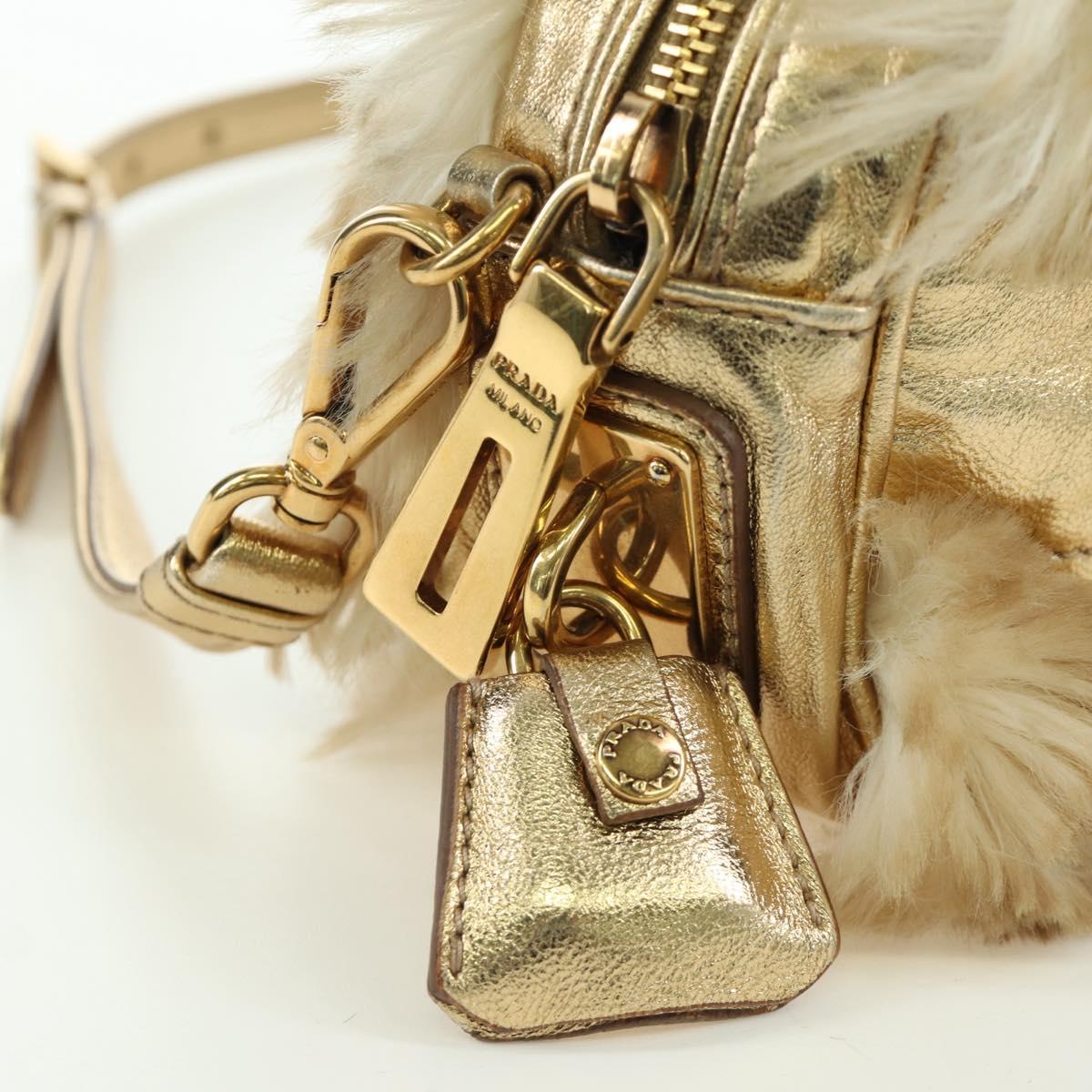 PRADA Shoulder Bag fur Beige Gold Auth BAZ731SM