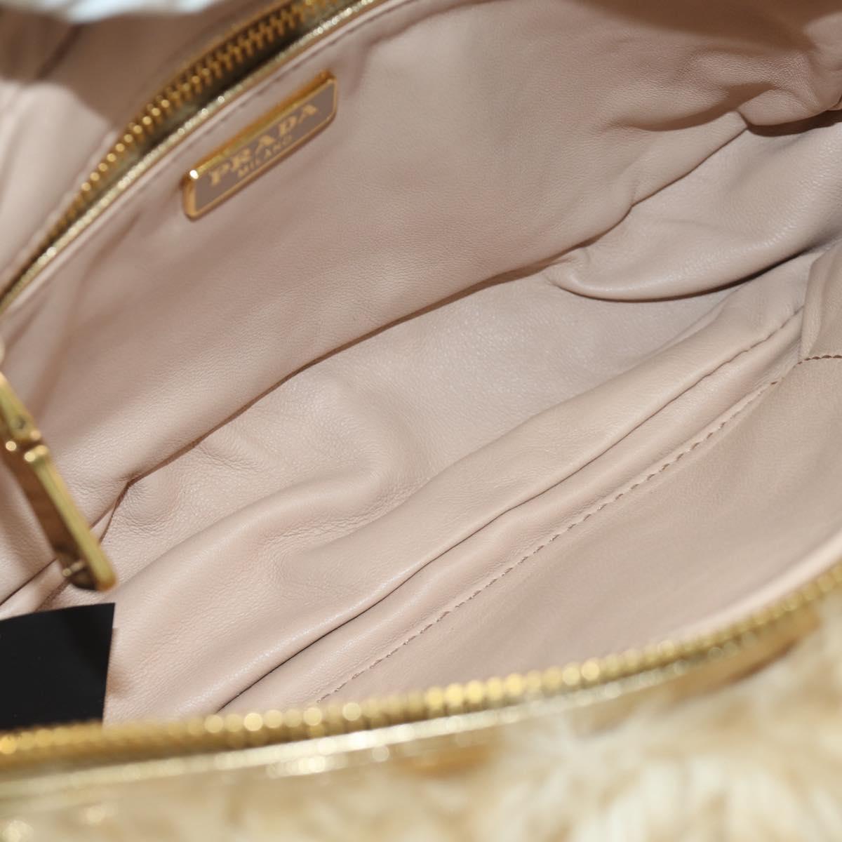 PRADA Shoulder Bag fur Beige Gold Auth BAZ731SM