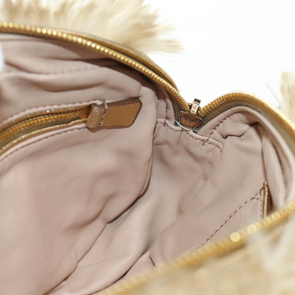 PRADA Shoulder Bag fur Beige Gold Auth BAZ731SM