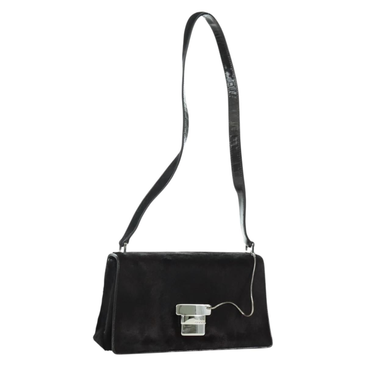 GUCCI Shoulder Bag Unborn Calf Skin Brown Silver Auth BAZ732A