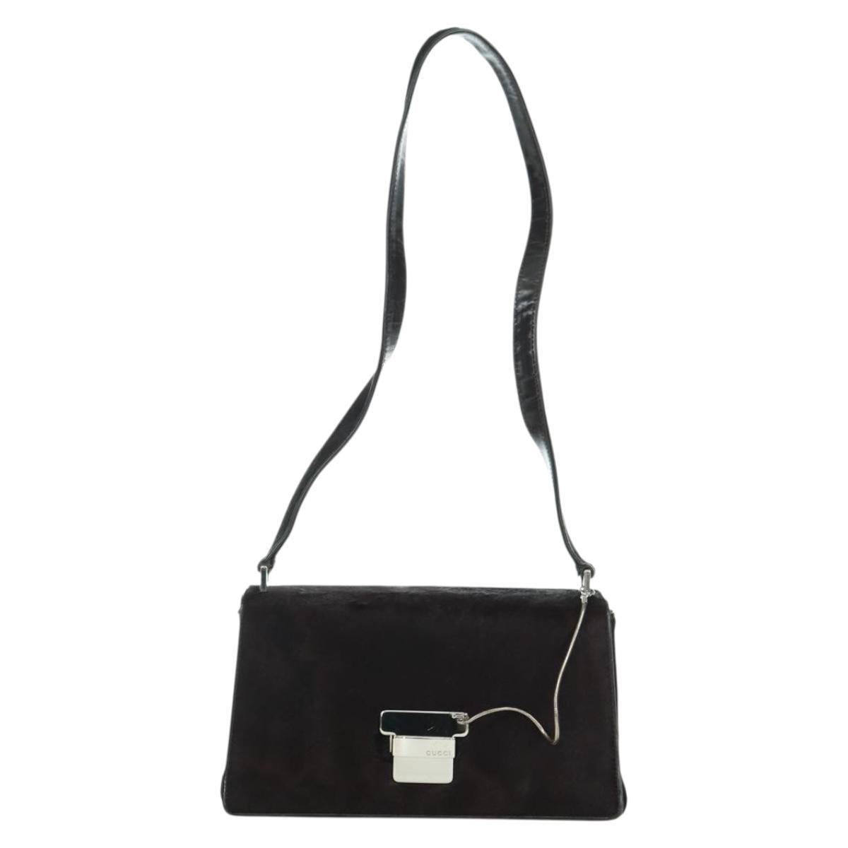 GUCCI Shoulder Bag Unborn Calf Skin Brown Silver Auth BAZ732A