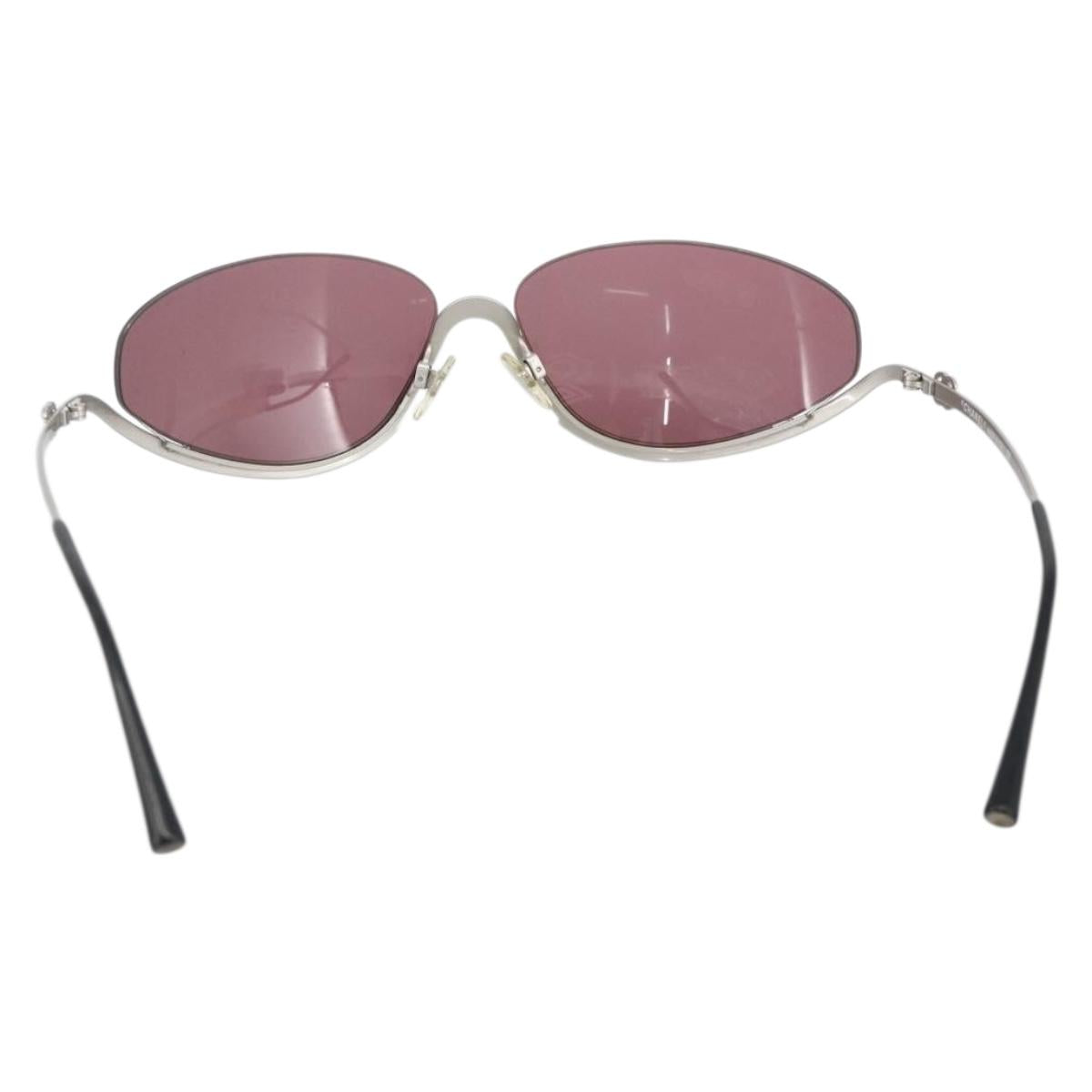 CHANEL COCO Mark Sunglasses metal Silver tone 4004 CC Auth BAZ737