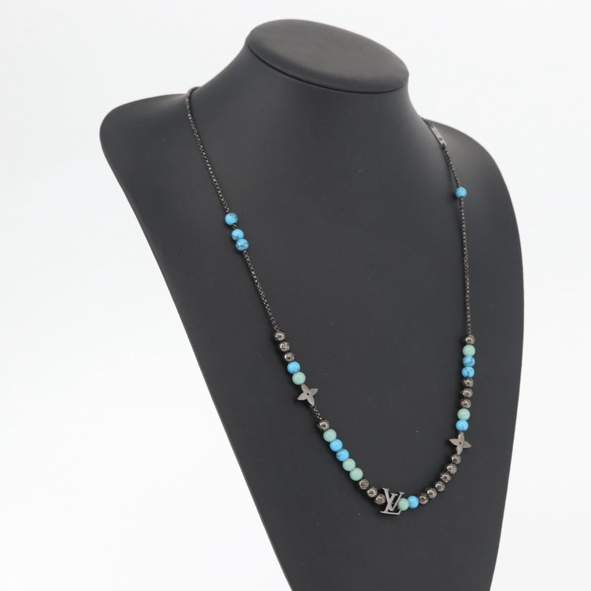 LOUIS VUITTON Collier LV Beads Necklace metal Turquoise Blue M00313 Auth BAZ738M