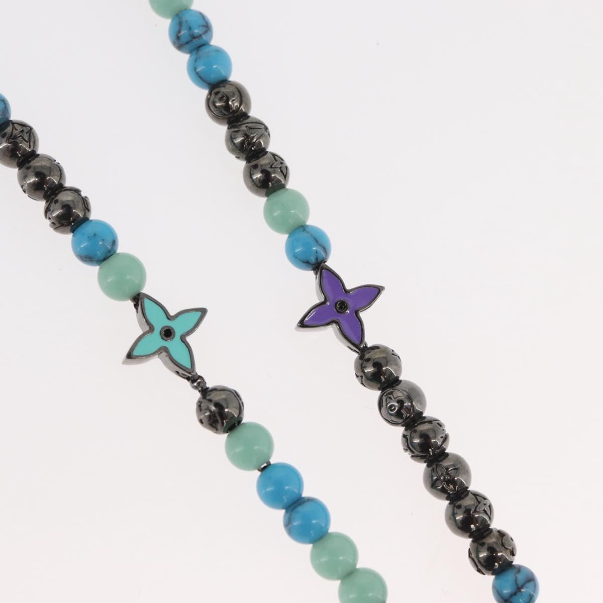 LOUIS VUITTON Collier LV Beads Necklace metal Turquoise Blue M00313 Auth BAZ738M