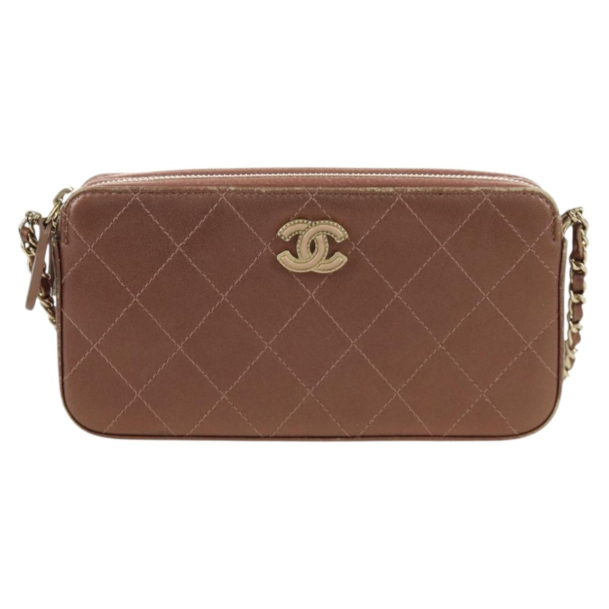 CHANEL Matelasse Chain Wallet Shoulder Bag Leather Pink Gold CC Auth BAZ741V