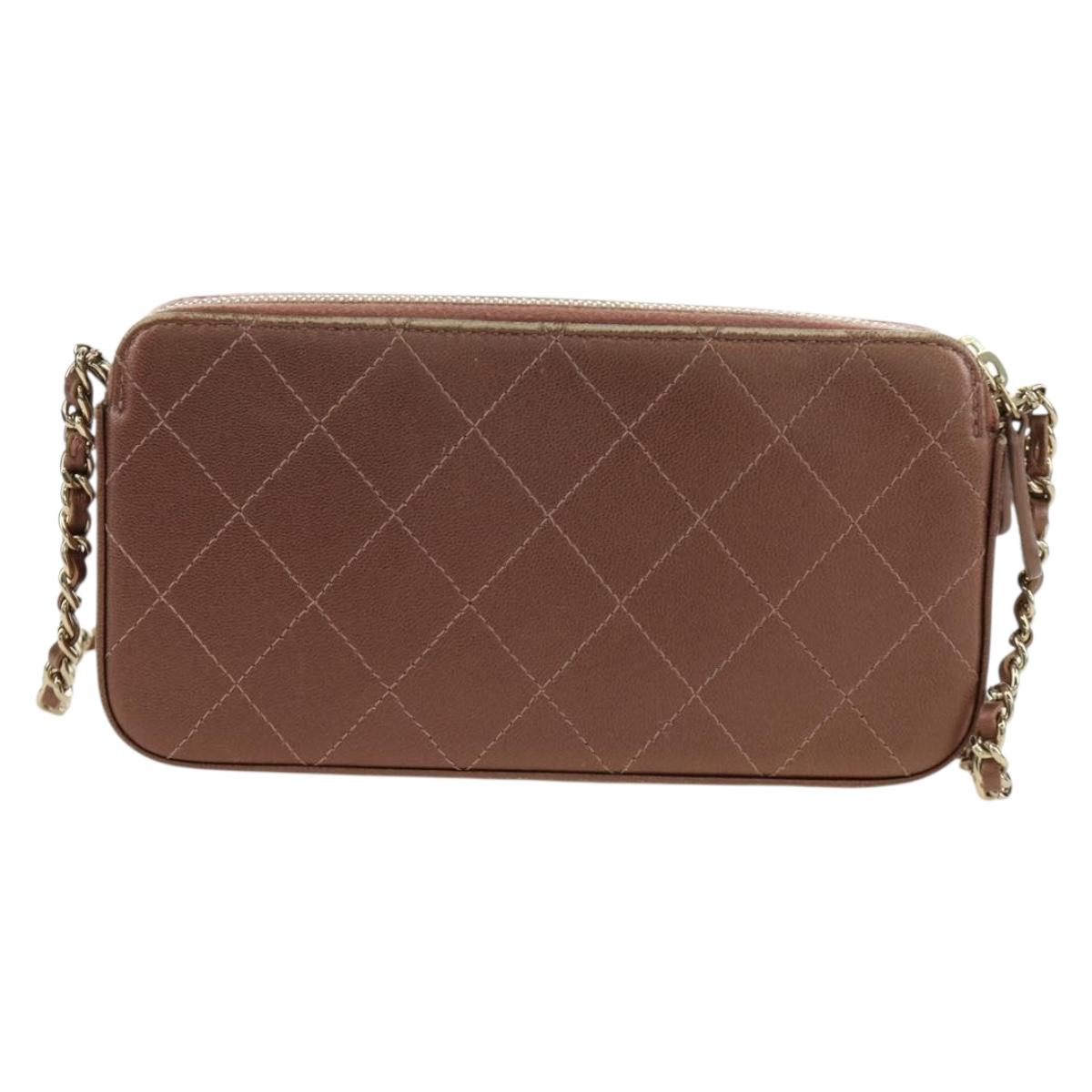 CHANEL Matelasse Chain Wallet Shoulder Bag Leather Pink Gold CC Auth BAZ741V