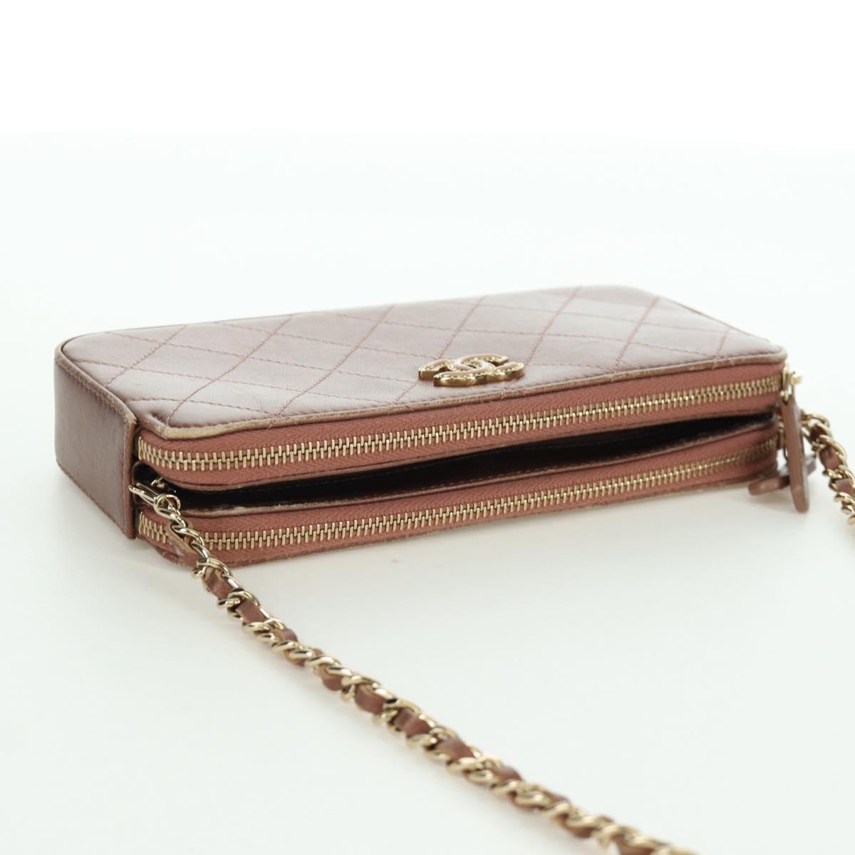 CHANEL Matelasse Chain Wallet Shoulder Bag Leather Pink Gold CC Auth BAZ741V