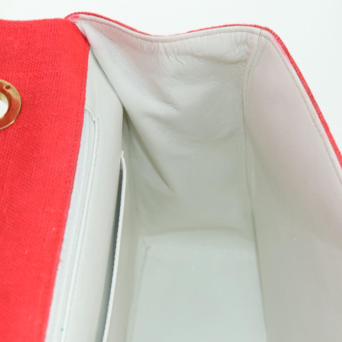 CHANEL Big Matelasse 35 Chain Shoulder Bag Canvas Gold Red CC Auth BAZ742V