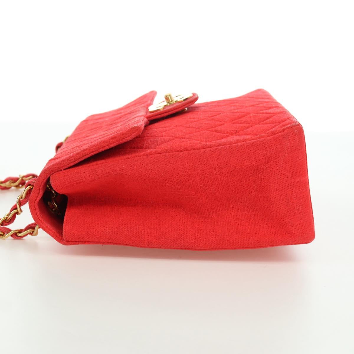 CHANEL Big Matelasse 35 Chain Shoulder Bag Canvas Gold Red CC Auth BAZ742V