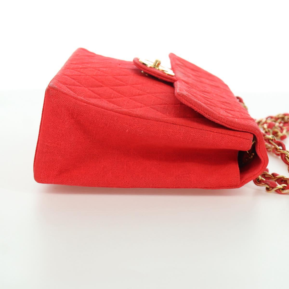 CHANEL Big Matelasse 35 Chain Shoulder Bag Canvas Gold Red CC Auth BAZ742V