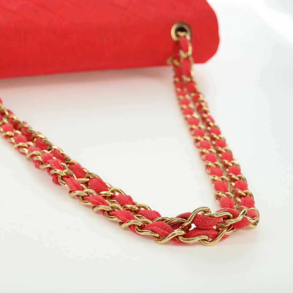 CHANEL Big Matelasse 35 Chain Shoulder Bag Canvas Gold Red CC Auth BAZ742V