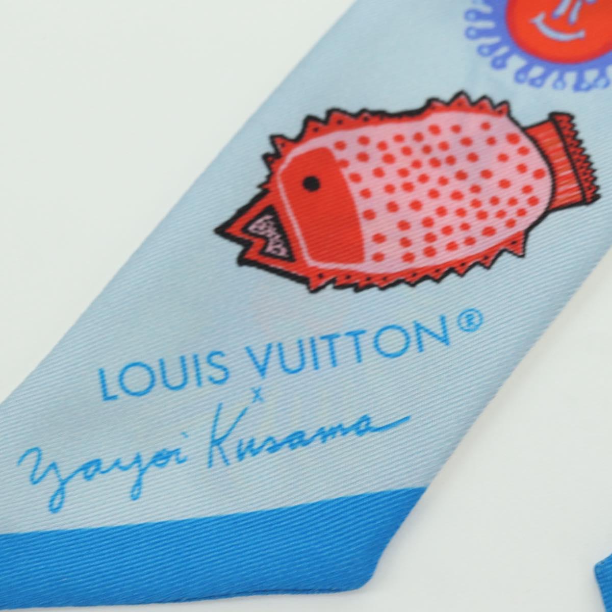 LOUIS VUITTON Yayoi Kusama Face Bando BB Scarf Silk Blue M78313 LV Auth BAZ743M