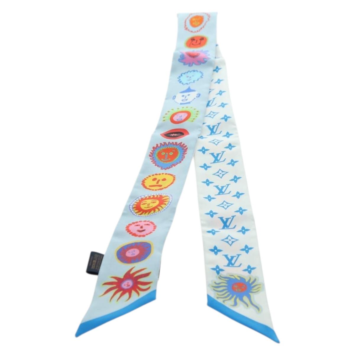 LOUIS VUITTON Yayoi Kusama Face Bando BB Scarf Silk Blue M78313 LV Auth BAZ743M