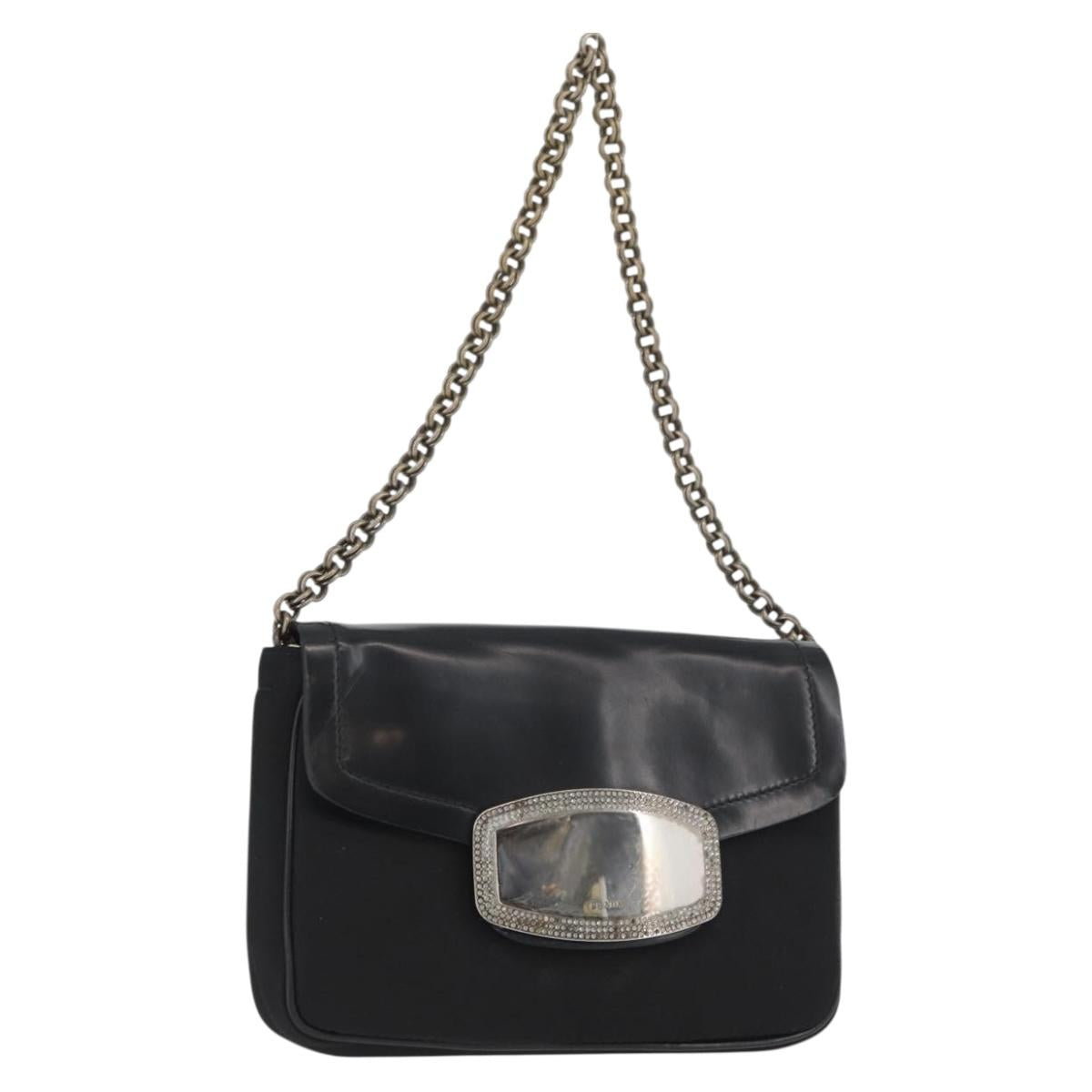 PRADA Chain Shoulder Bag Nylon Black Silver Auth BAZ748A