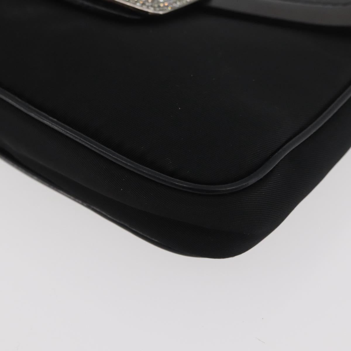 PRADA Chain Shoulder Bag Nylon Black Silver Auth BAZ748A