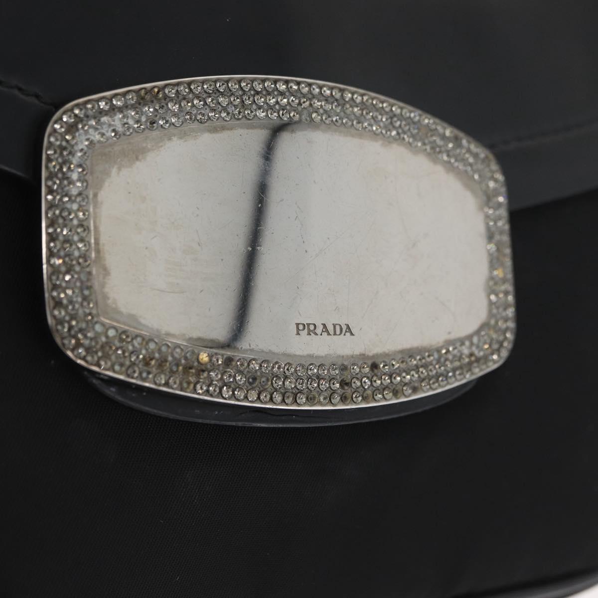 PRADA Chain Shoulder Bag Nylon Black Silver Auth BAZ748A