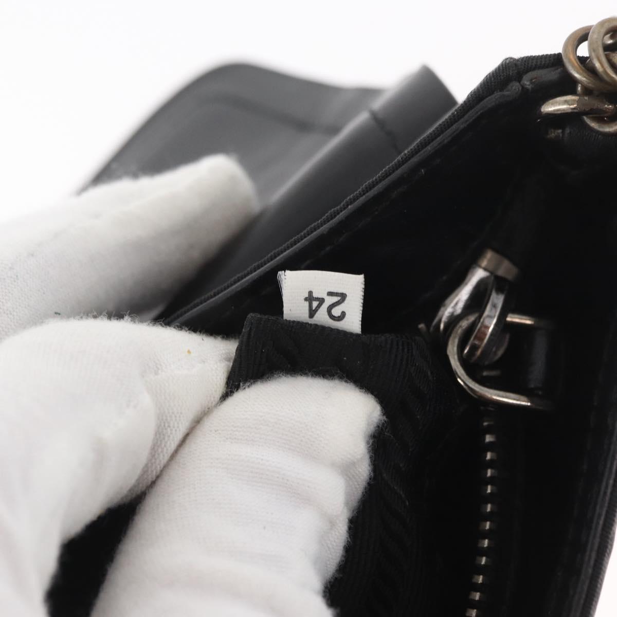 PRADA Chain Shoulder Bag Nylon Black Silver Auth BAZ748A