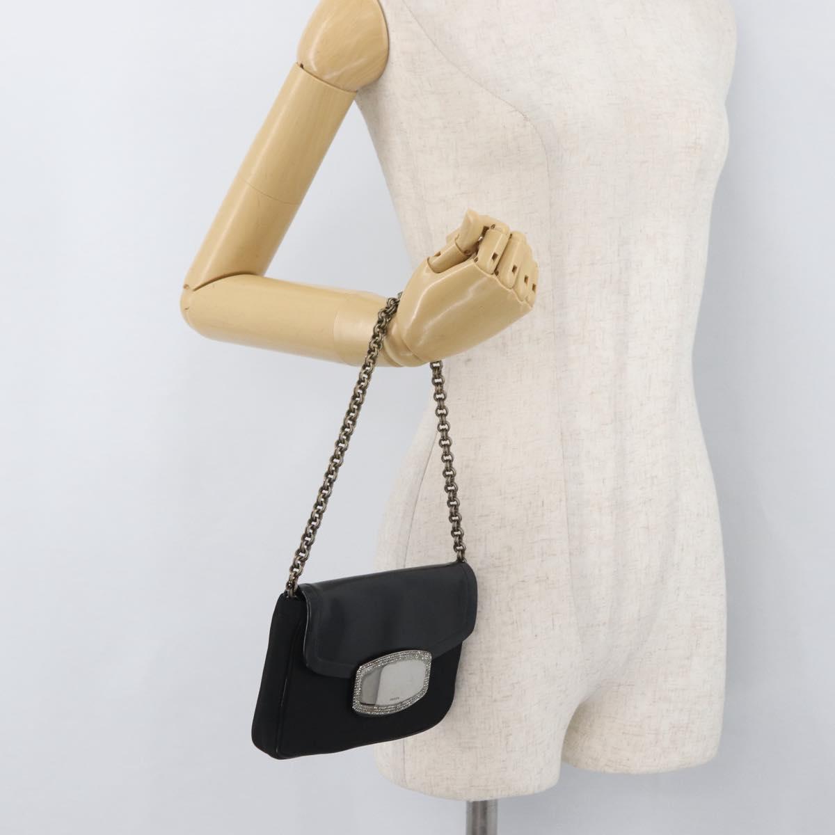 PRADA Chain Shoulder Bag Nylon Black Silver Auth BAZ748A