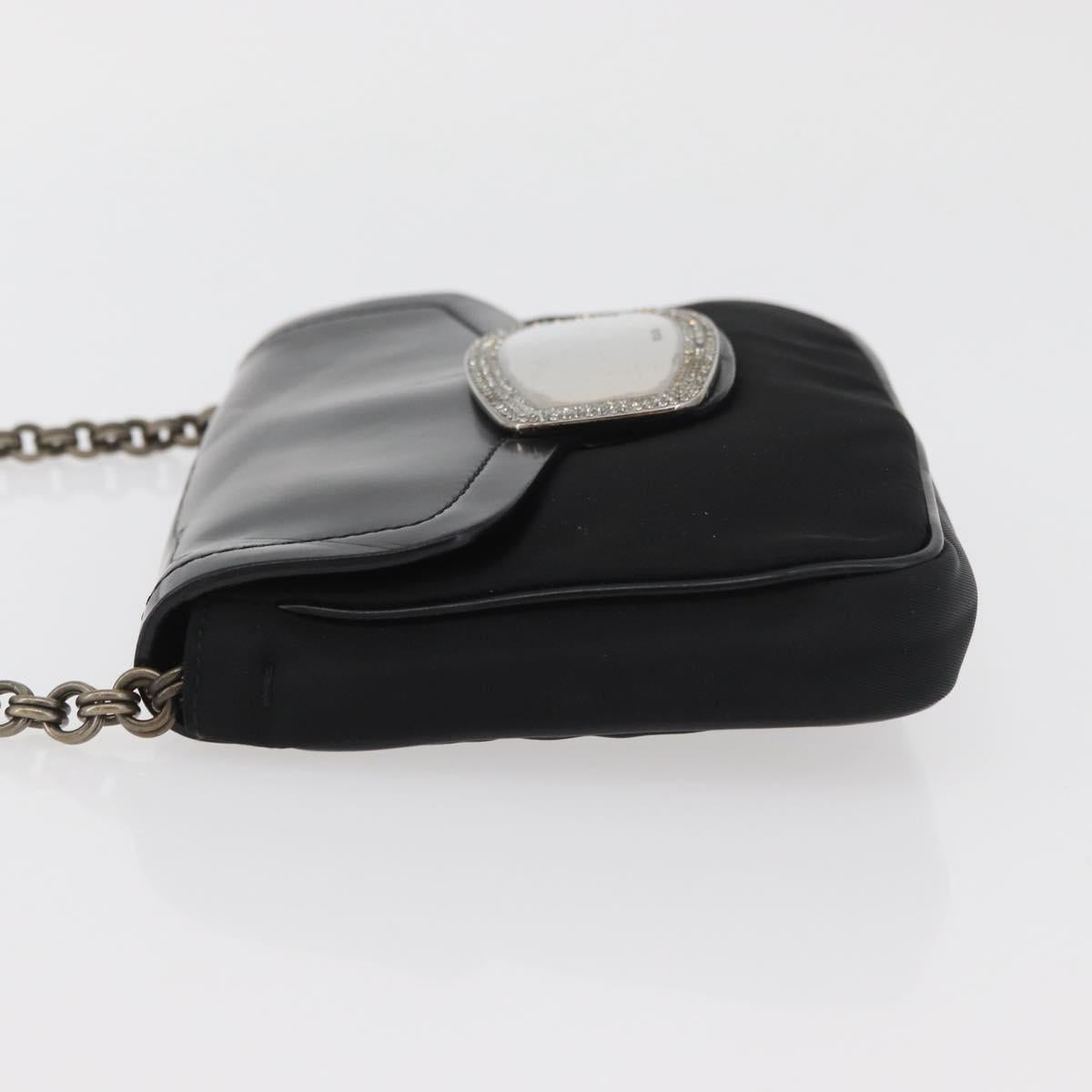 PRADA Chain Shoulder Bag Nylon Black Silver Auth BAZ748A