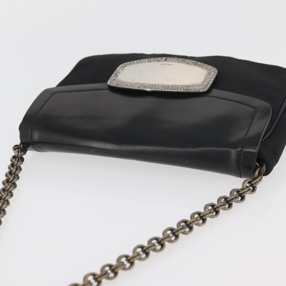 PRADA Chain Shoulder Bag Nylon Black Silver Auth BAZ748A