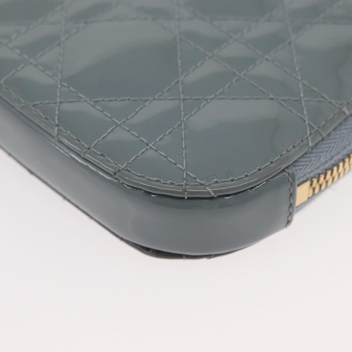 Christian Dior Cannage Chain Phone Pouch Bag Patent 2way Blue Gold Auth BAZ749A