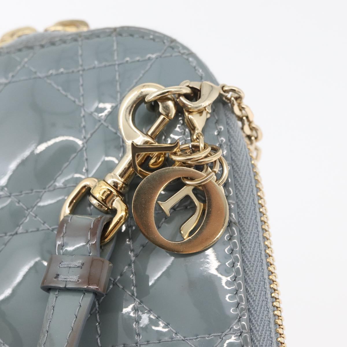 Christian Dior Cannage Chain Phone Pouch Bag Patent 2way Blue Gold Auth BAZ749A