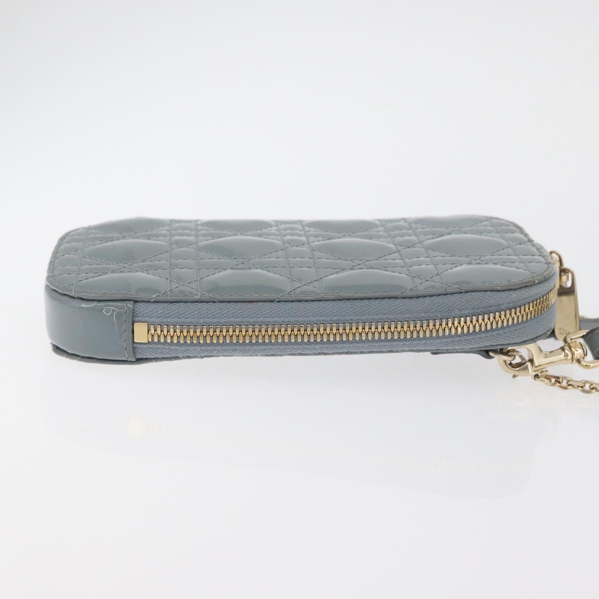 Christian Dior Cannage Chain Phone Pouch Bag Patent 2way Blue Gold Auth BAZ749A
