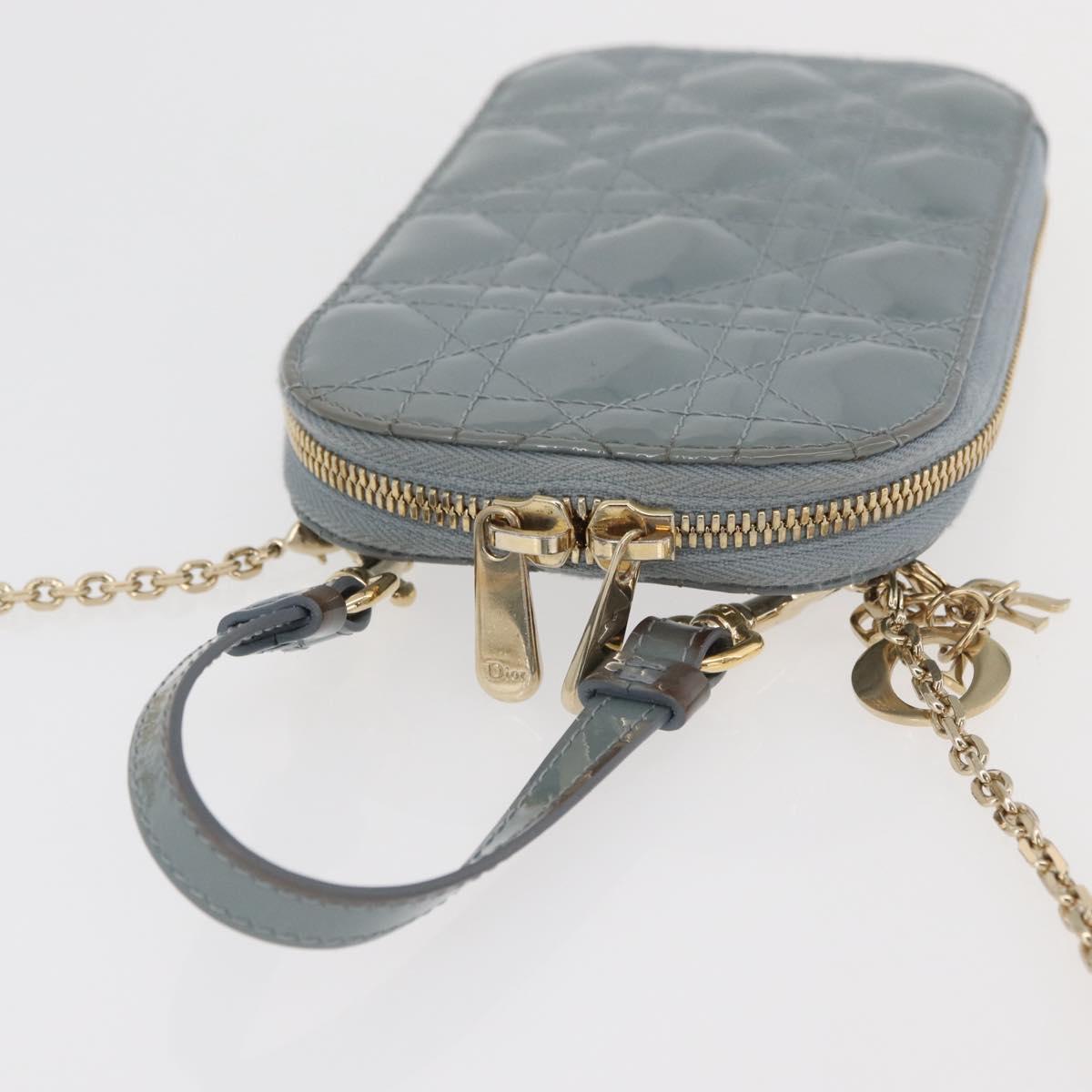 Christian Dior Cannage Chain Phone Pouch Bag Patent 2way Blue Gold Auth BAZ749A