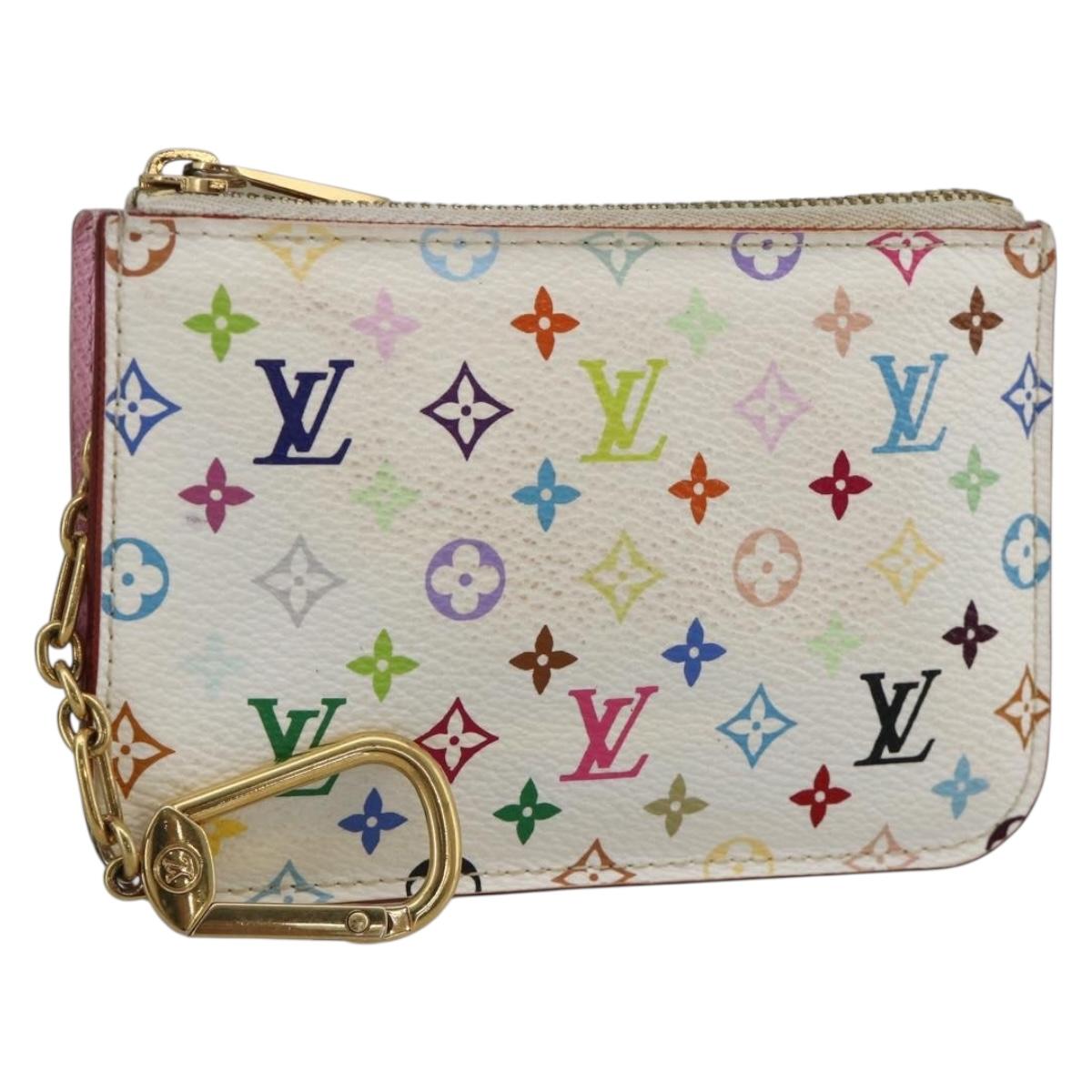 LOUIS VUITTON Multicolor Pochette Cles NM Coin Purse White M93734 Auth BAZ750A
