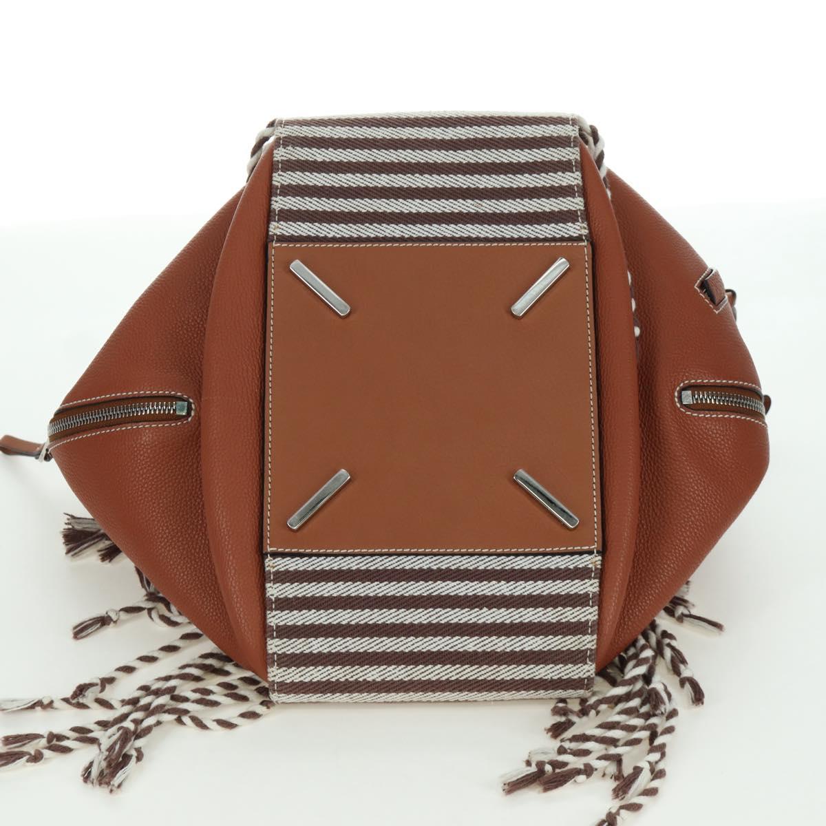 LOEWE Hammock Small Hand Bag Canvas Leather 2way Brown Silver Auth BAZ780V