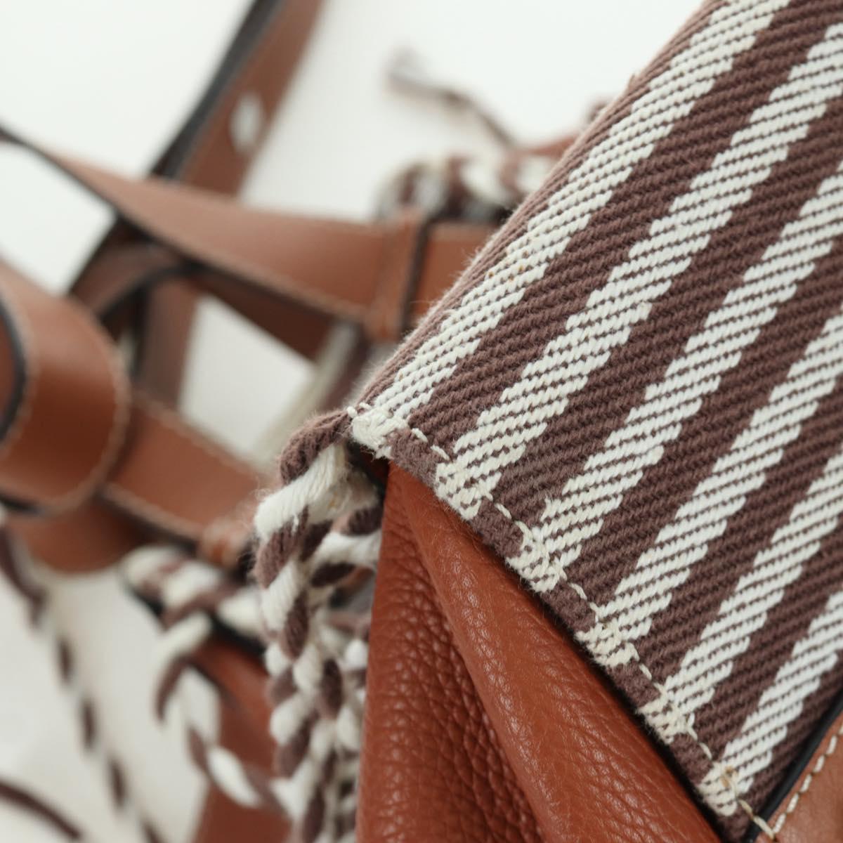 LOEWE Hammock Small Hand Bag Canvas Leather 2way Brown Silver Auth BAZ780V