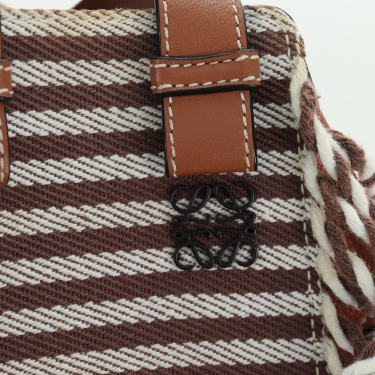 LOEWE Hammock Small Hand Bag Canvas Leather 2way Brown Silver Auth BAZ780V