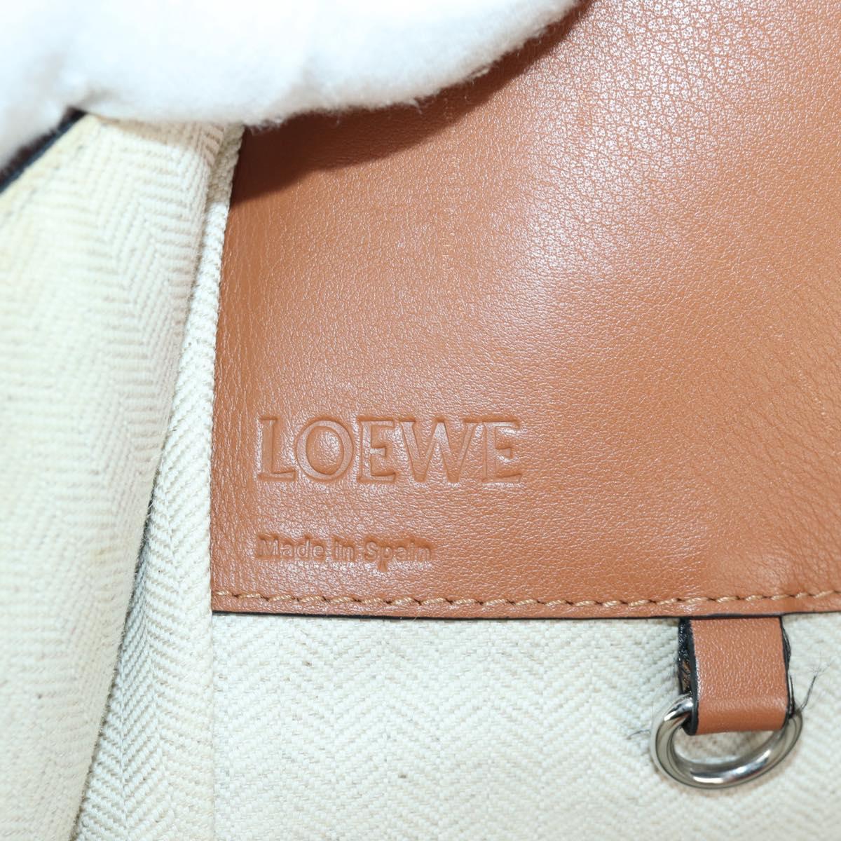 LOEWE Hammock Small Hand Bag Canvas Leather 2way Brown Silver Auth BAZ780V