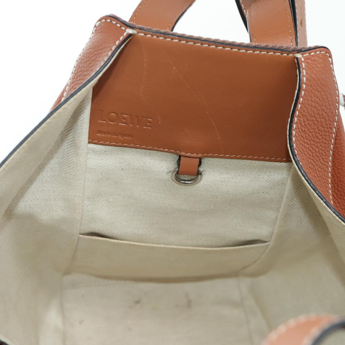 LOEWE Hammock Small Hand Bag Canvas Leather 2way Brown Silver Auth BAZ780V