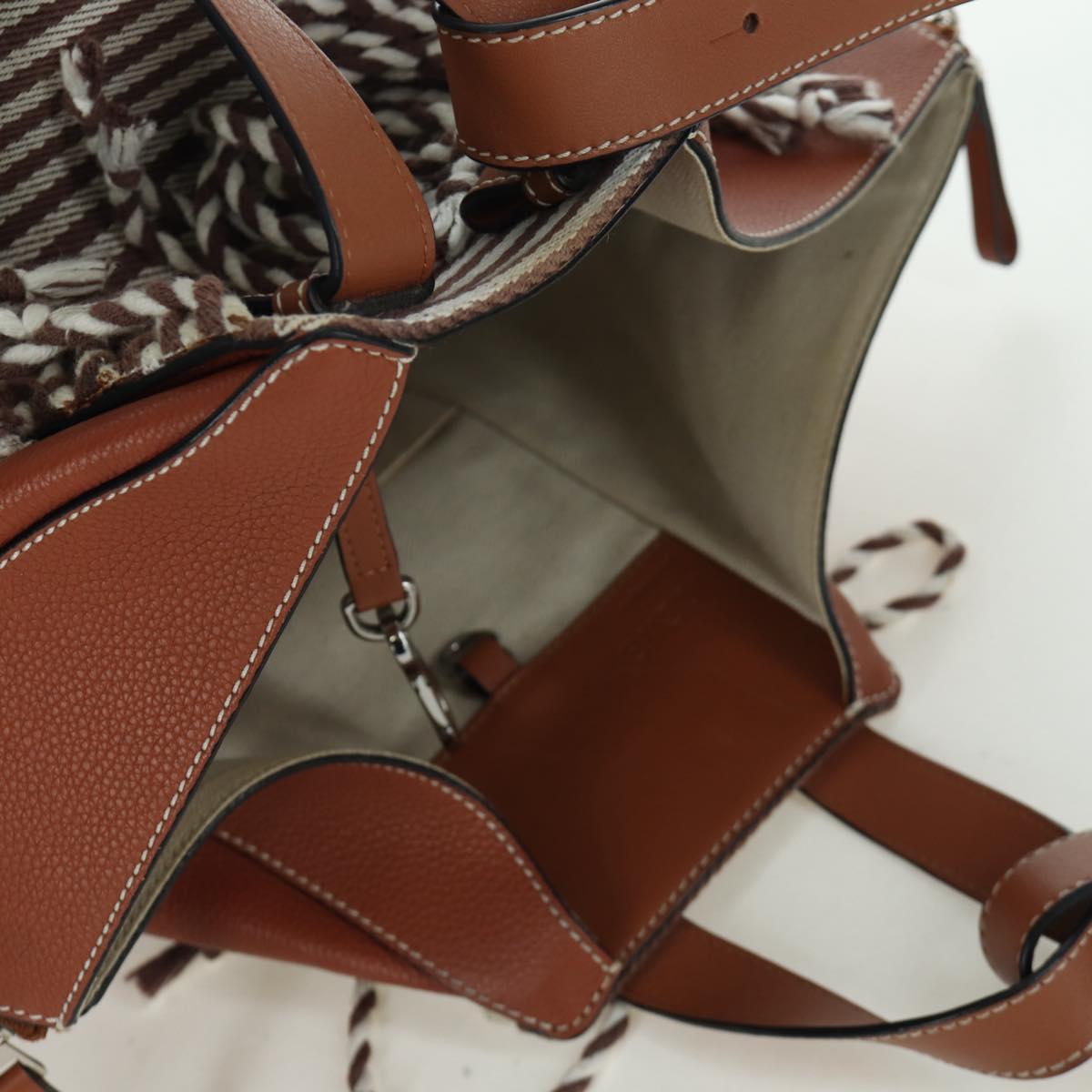 LOEWE Hammock Small Hand Bag Canvas Leather 2way Brown Silver Auth BAZ780V